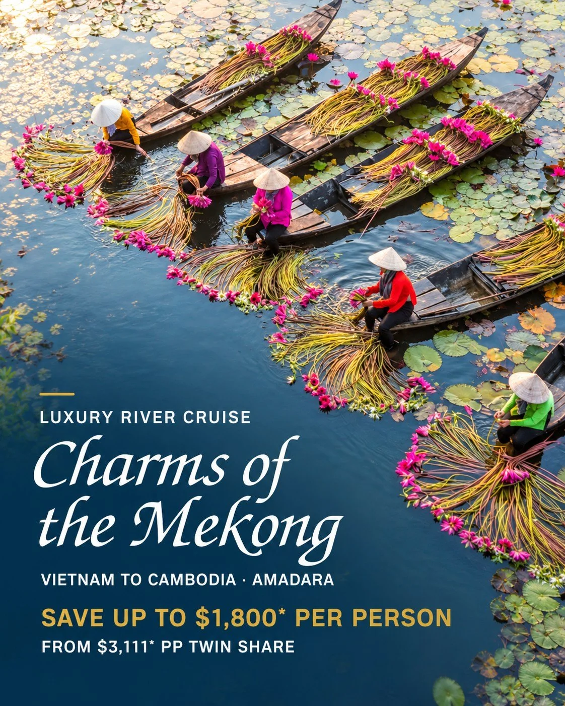 Travel the Mekong through Vietnam and Cambodia aboard AmaDara, combining rich cultural discovery with the comfort of a luxury river cruise.

Visit riverside villages, colourful markets and historic pagodas, receive a traditional Buddhist blessing and