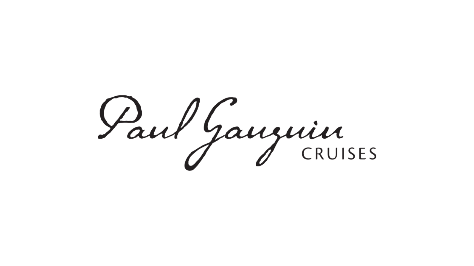 Paul Gauguin Cruises logo with black maritime background and cursive text