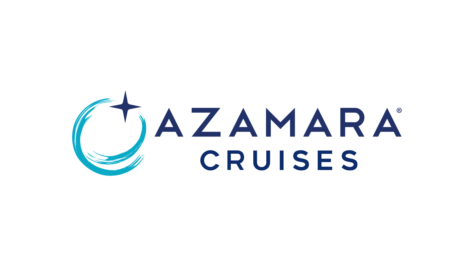 Logo of Azamara Cruises featuring a stylized blue circle with a star and the text 'Azamara Cruises' in dark blue.