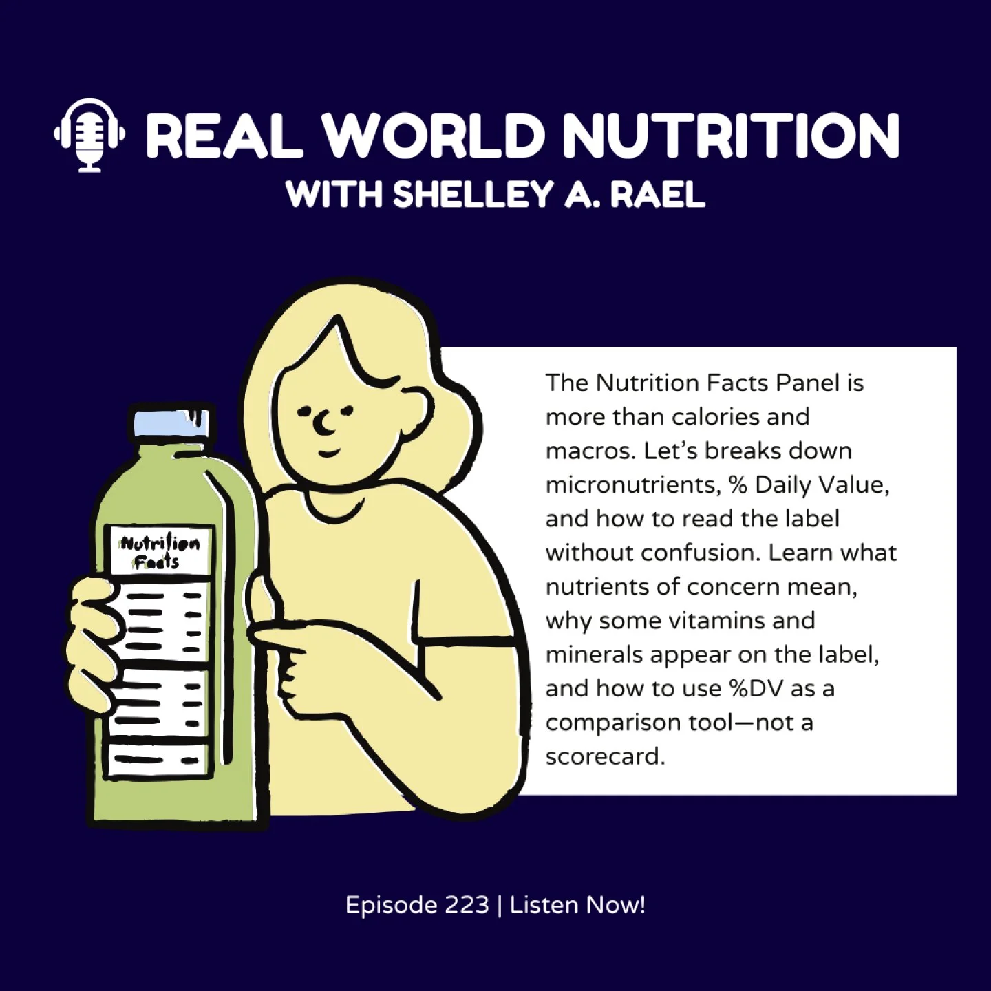 The Nutrition Facts Panel is small, but it carries a lot of information. For many people, the most confusing part is the section on vitamins, minerals, and percent Daily Value.
Episode 223 of the Real World Nutrition podcast focuses on micronutrients