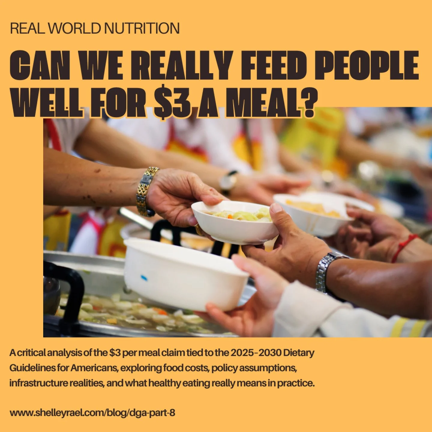 Can Americans really eat well for $3 per meal?
That claim surfaced right after the release of the 2025 to 2030 Dietary Guidelines for Americans. On paper and in simulations, it may work. In real life, it deserves a closer look.
In Part 8 of my DGA se