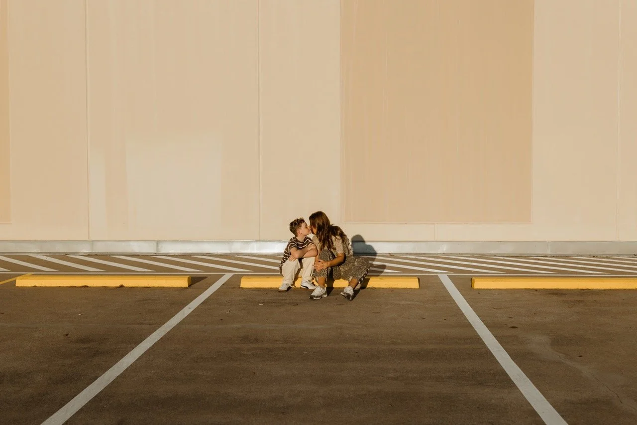 mother and son carpark photoshoot fun family photos