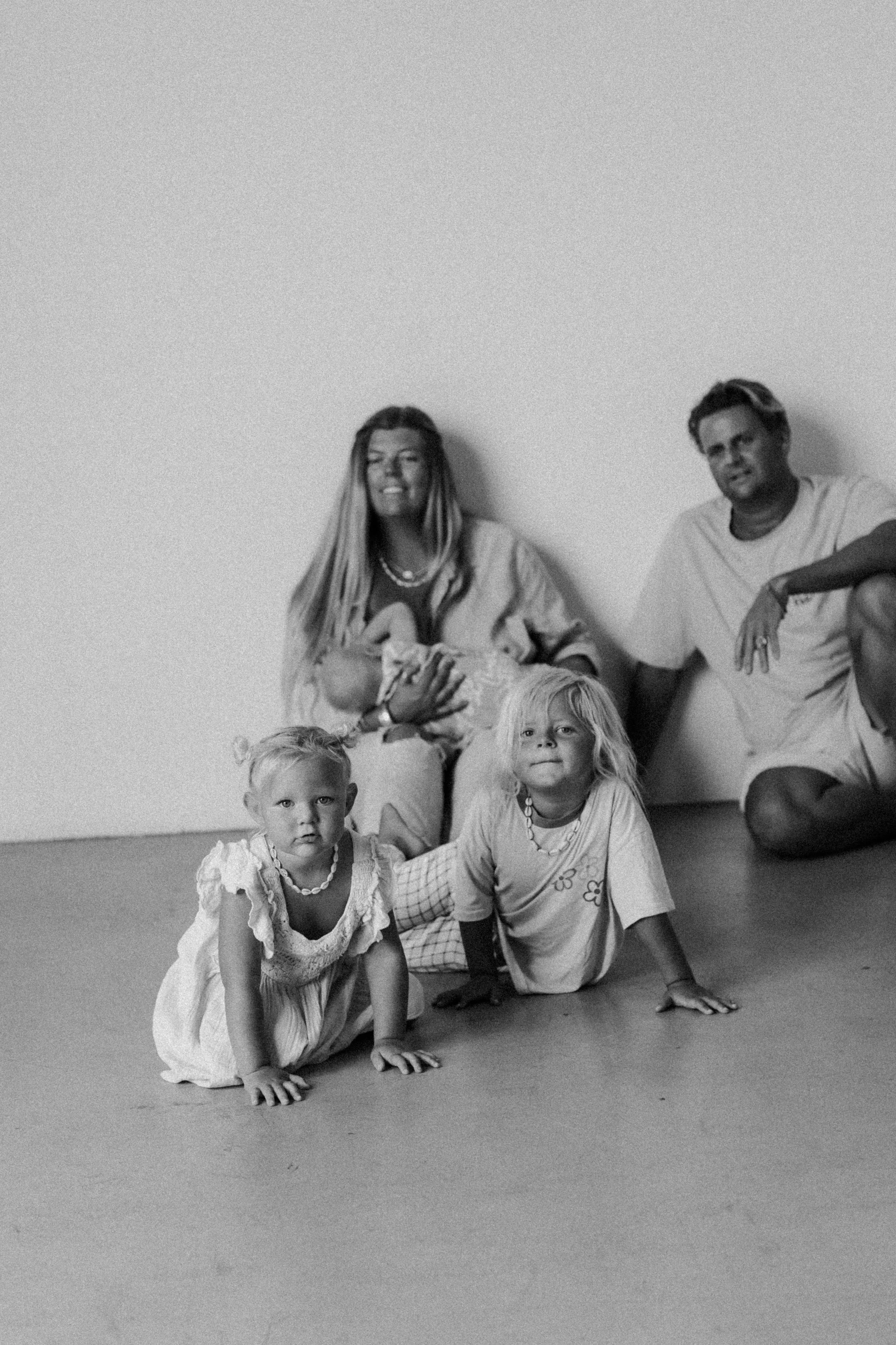 black and white family studio photoshoot