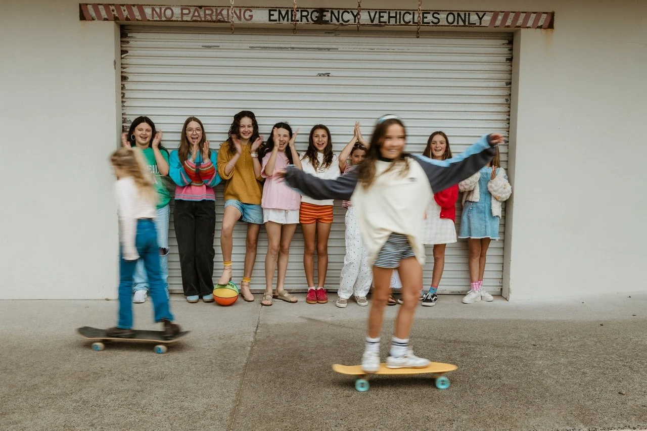commercial photoshoot colourful kids skateboarding girlhood pippin girl