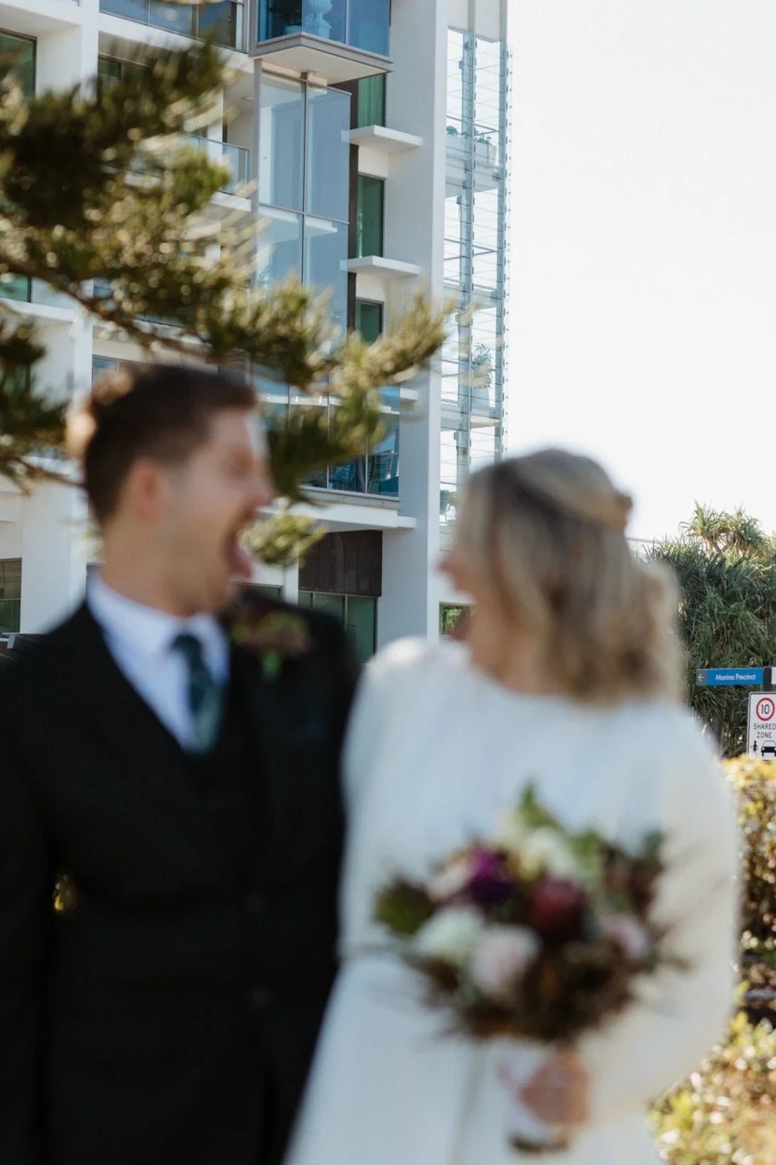 bride and groom happy photos fun gold coast

