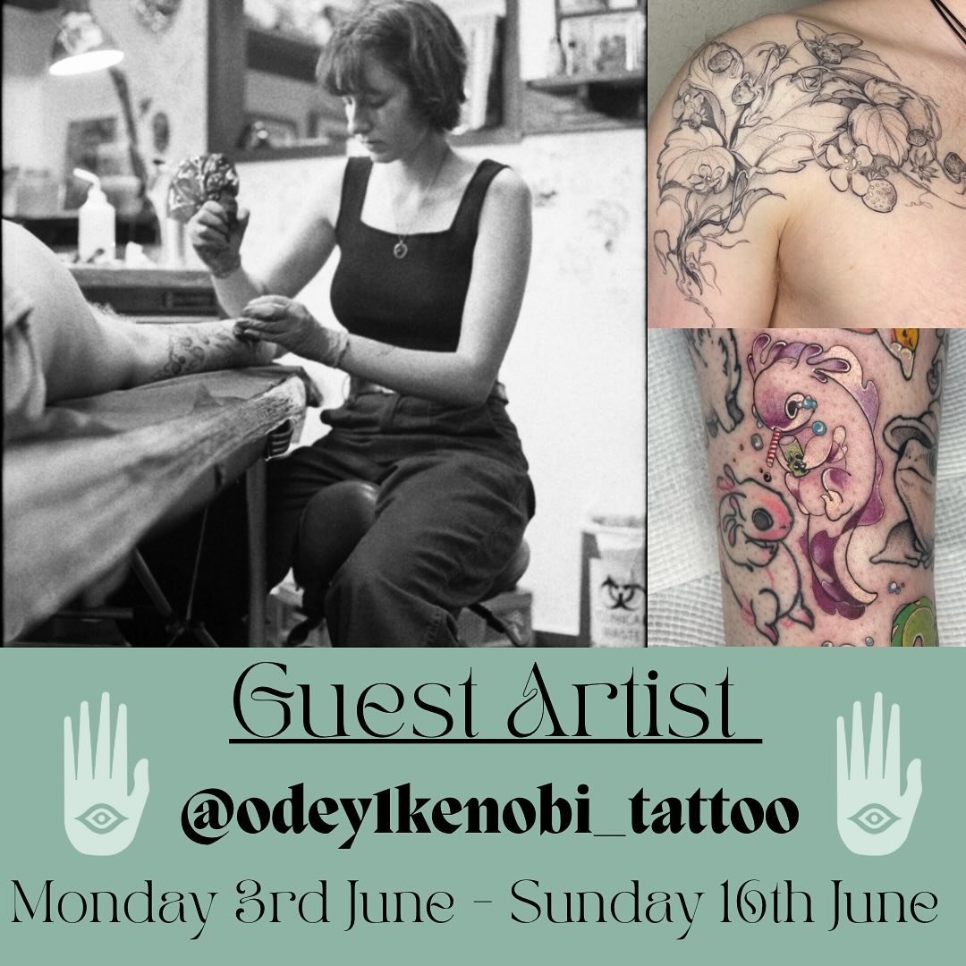 We&rsquo;re so excited to let you all know that we have the extremely lovely and talented @odey1kenobi_tattoo joining us next month!

Olivia will be with us from Monday 3rd June to Sunday 16th of June 🎉🎉🎉

Olivia specialises in illustrative dot wo