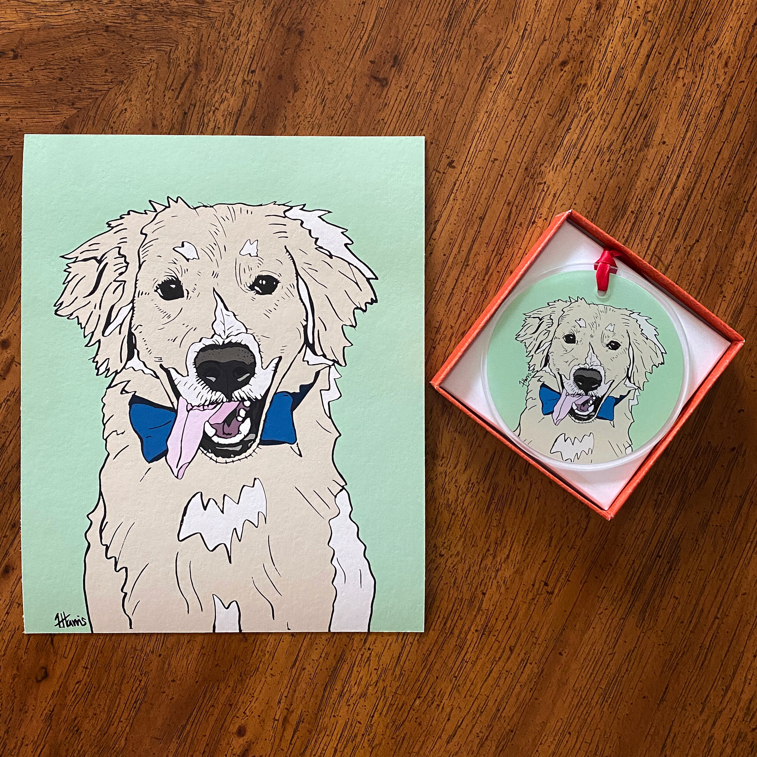 Pet Portrait Print Bundle with Glass Ornament 