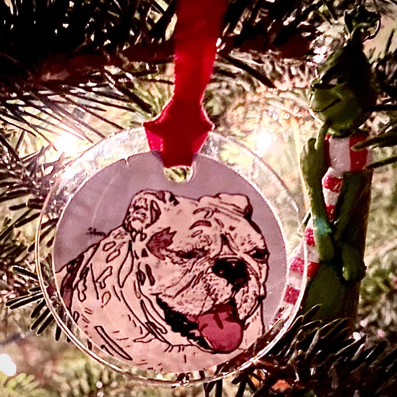 Twiggy Pet Portrait - Mini Glass Ornament 