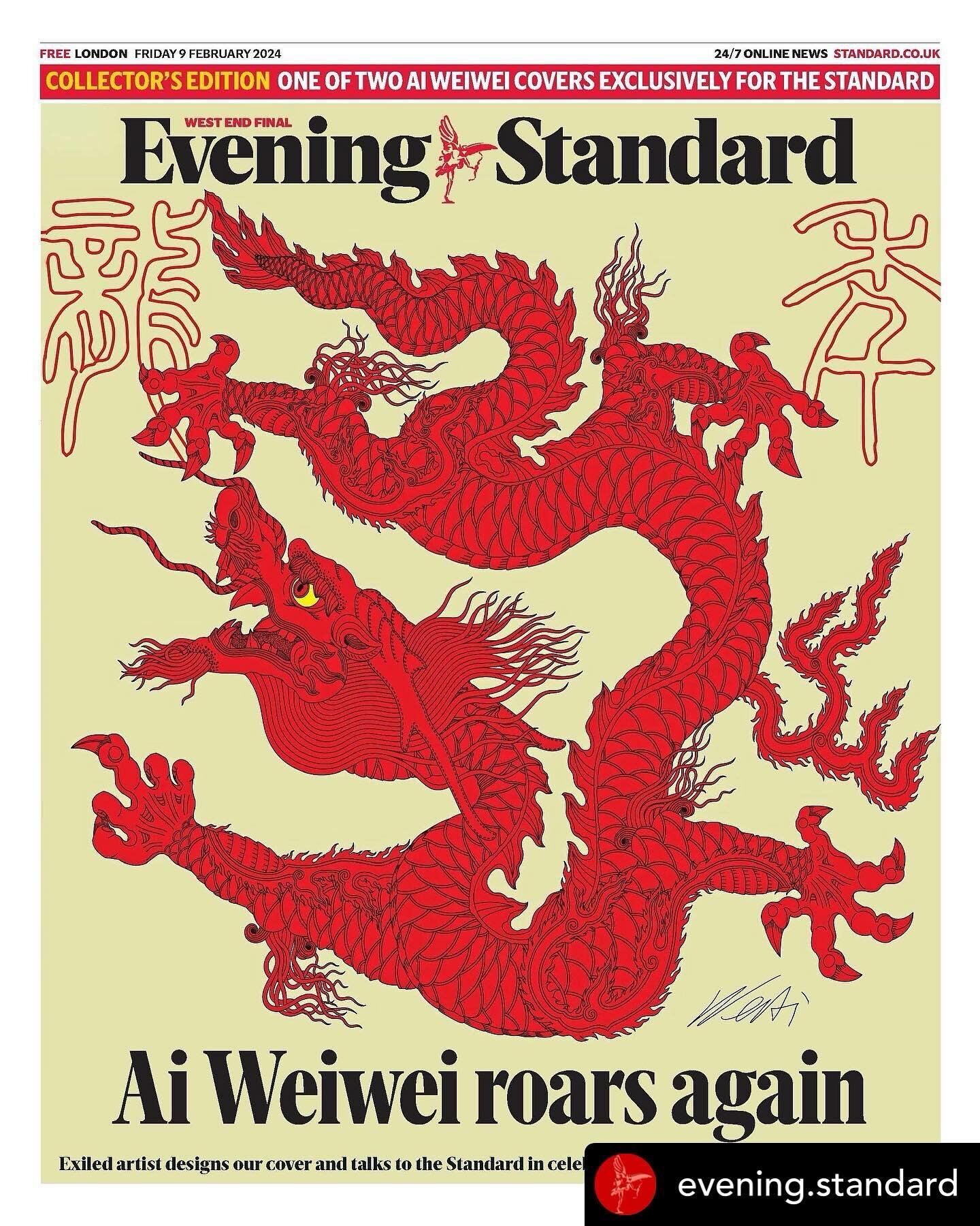 @aiww @evening.standard Ai Wei Wei, the Chinese contemporary artist, documentarian and activist has designed an exclusive front page for today&rsquo;s Evening Standard to mark Chinese New Year. 
Ai Weiwei&rsquo;s current &lsquo;81 Questions&rsquo; ar