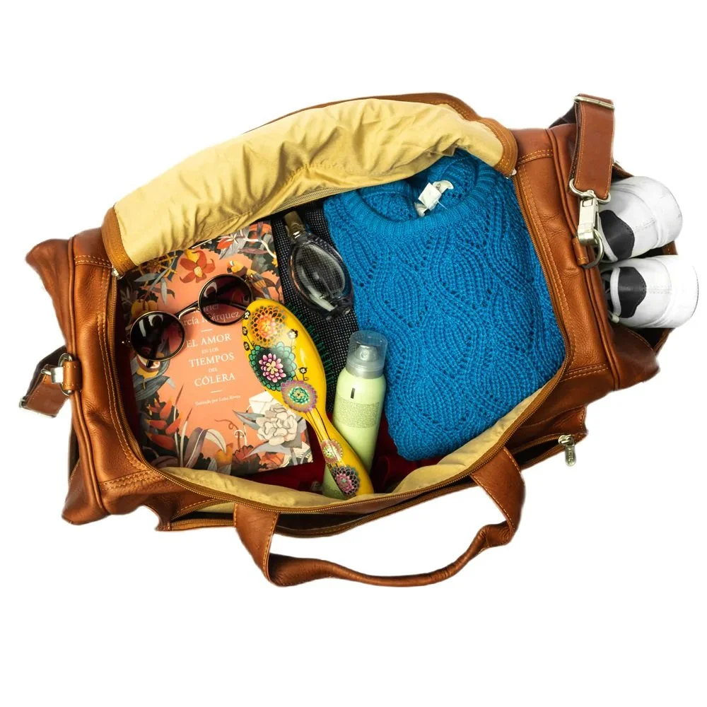 Genuine Leather Small Duffel Bag – Handcrafted Cowhide Carry-On For Travel (Saddle Color)