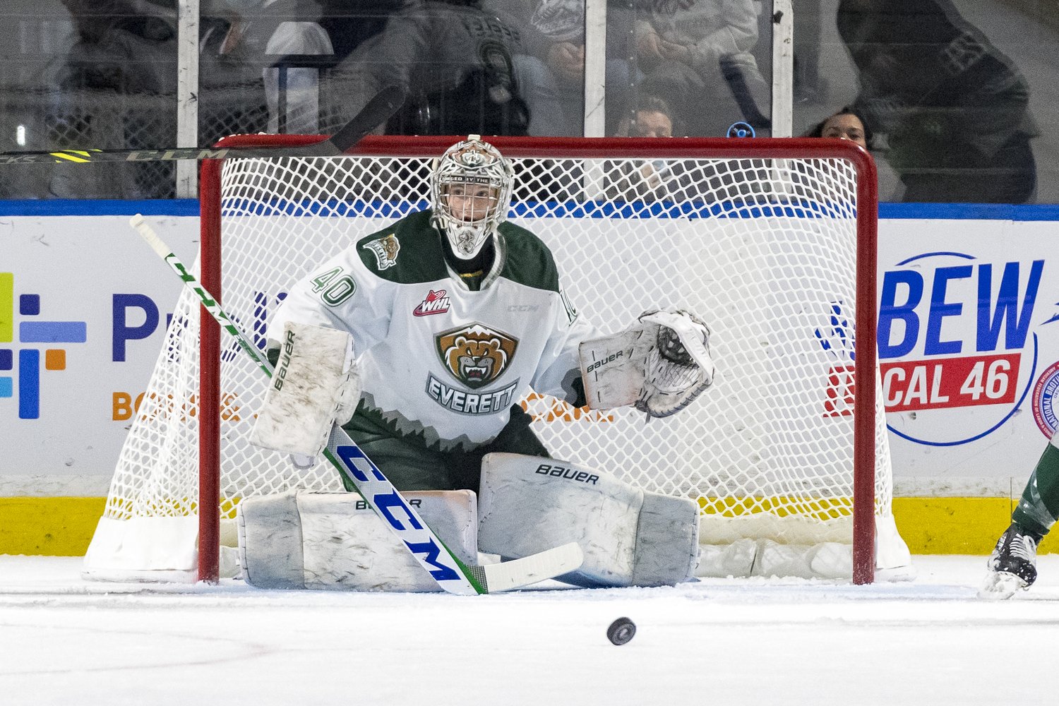 Braden Holt in net for the Everett Silvertips