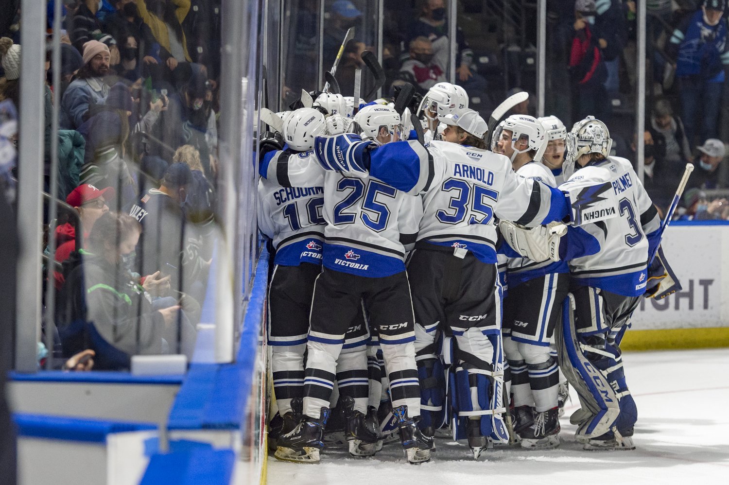 The Victoria Royals celebrate a victory