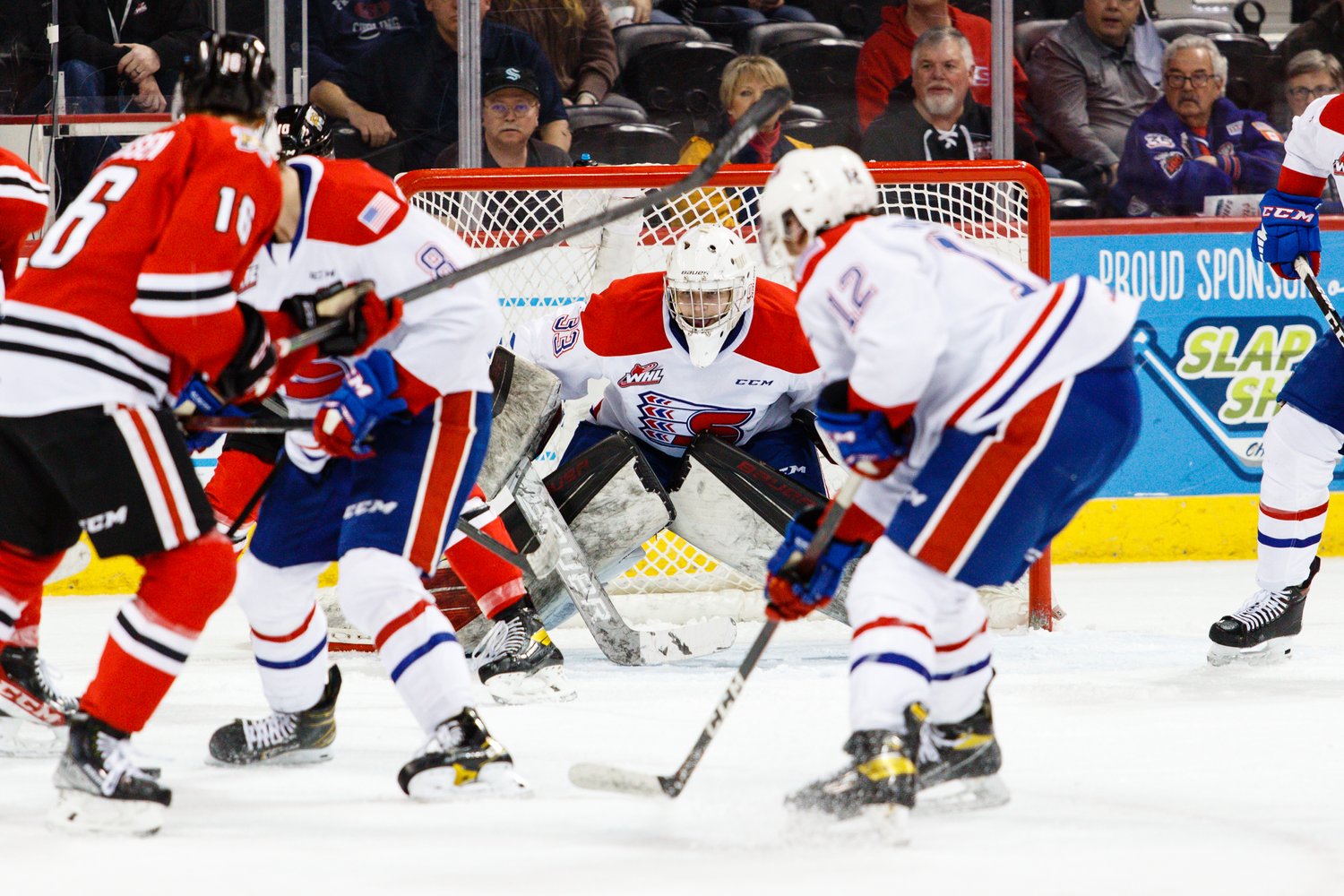 Cooper Michaluk in net for the Spokane Chiefs