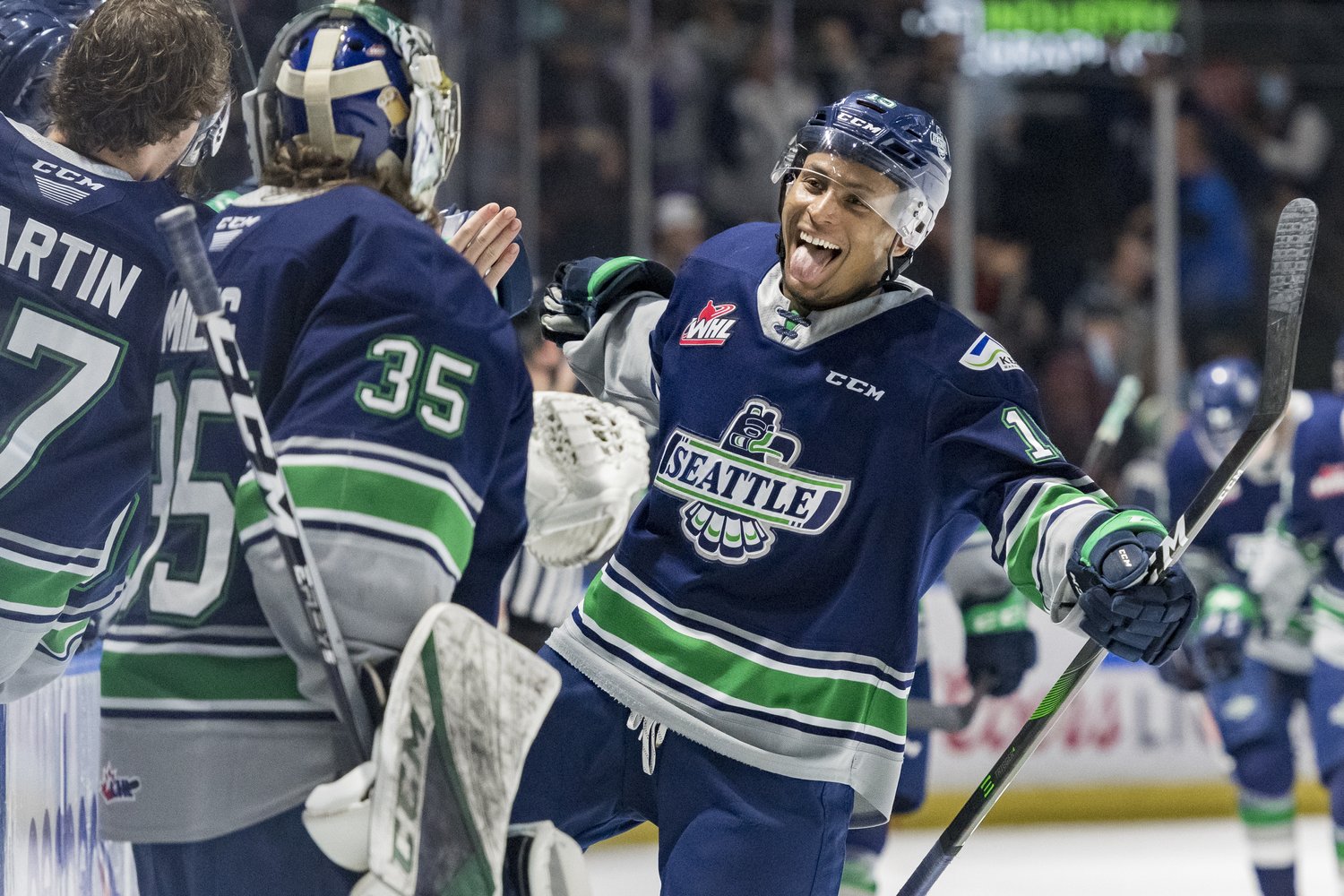 Thomas Milic and Mekai Sanders of the Seattle Thunderbirds
