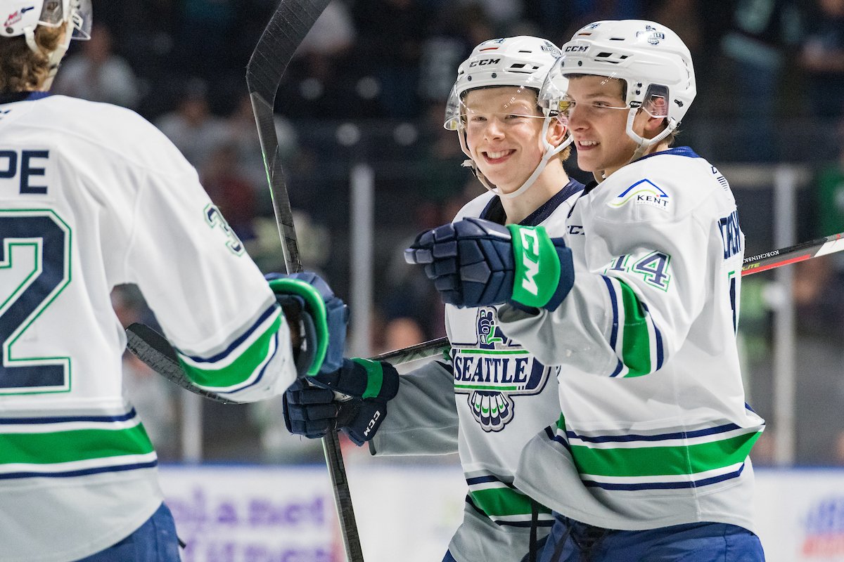 Reid Schaefer and Kevin Korchinski of the Seattle Thunderbirds