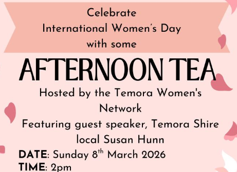 International Women’s Day Afternoon Tea- Hosted by the Temora Womens Network.