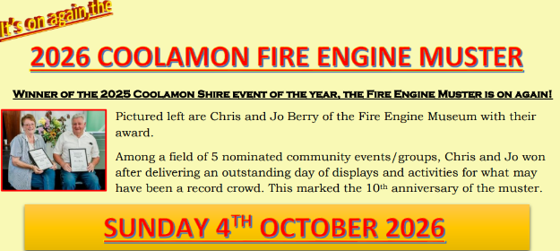 The 2026 Coolamon Fire Engine Muster! SAVE THE DATE!
