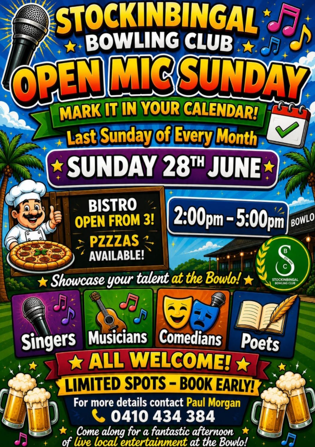 Open Mic Sunday at Stockinbingal Bowling Club