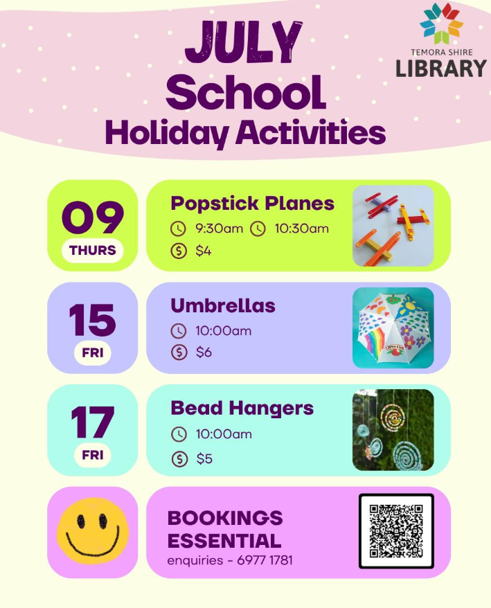 July School Holiday Activities – Temora Shire Library