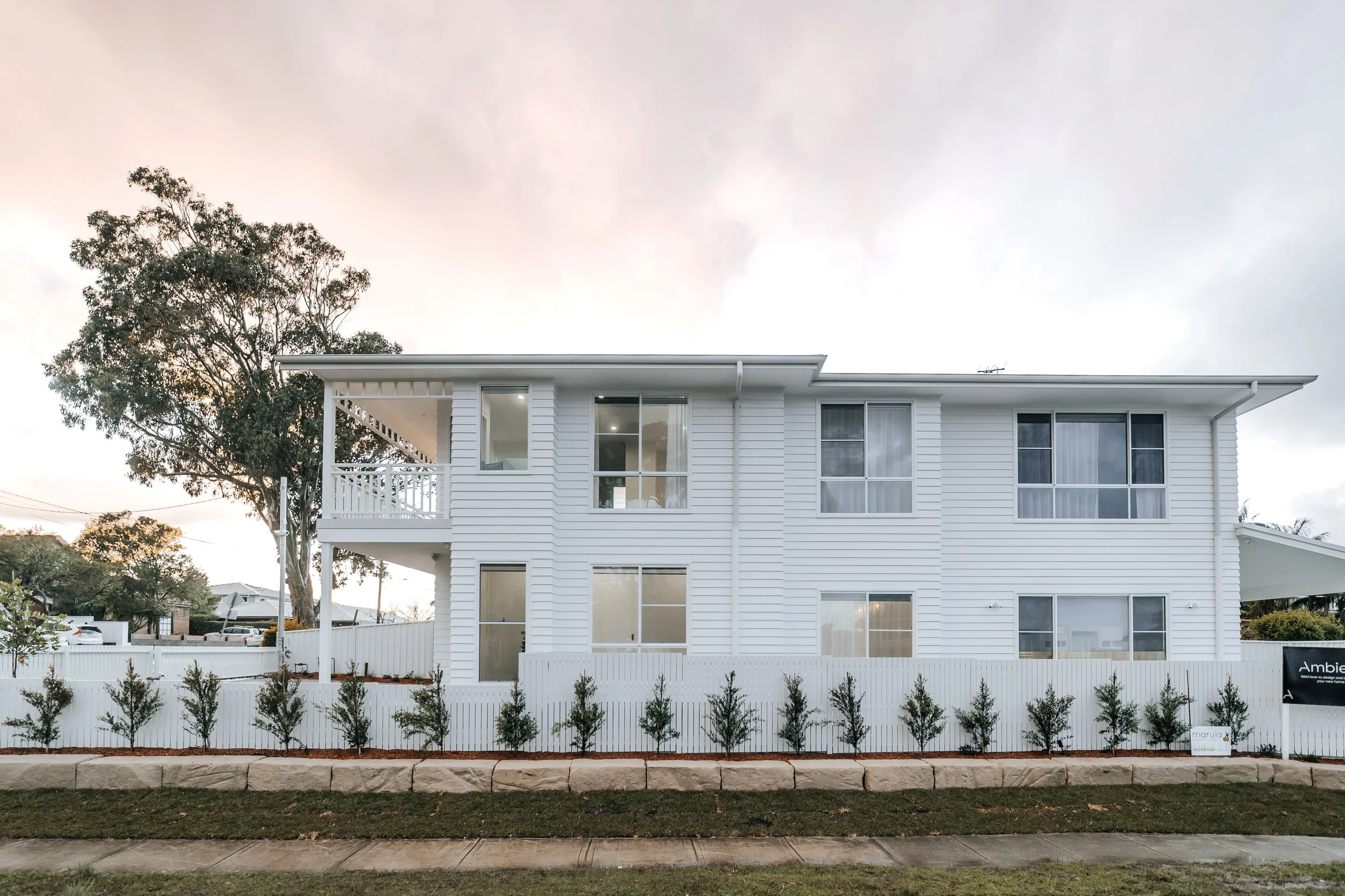 Street view of modern Hamptons duplex project in Cronulla by Ambient Constructions