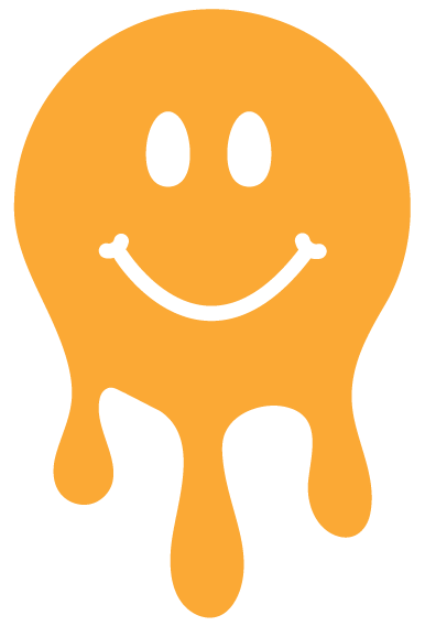A smiley face with a melting ice cream cone shape, orange in color.