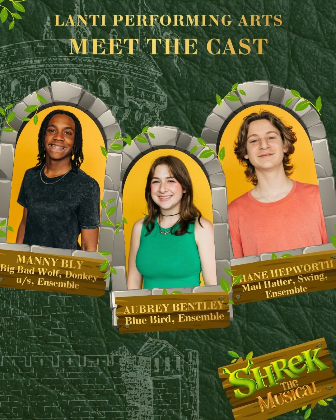 Meet the Cast of Shrek the Musical! 

Manny is an Ardrey Kell sophomore thrilled to be making his Lanti debut! He&rsquo;s performed all across the area including at CTC and school. Outside of theatre he loves to watch movies and tv, stay active, and 