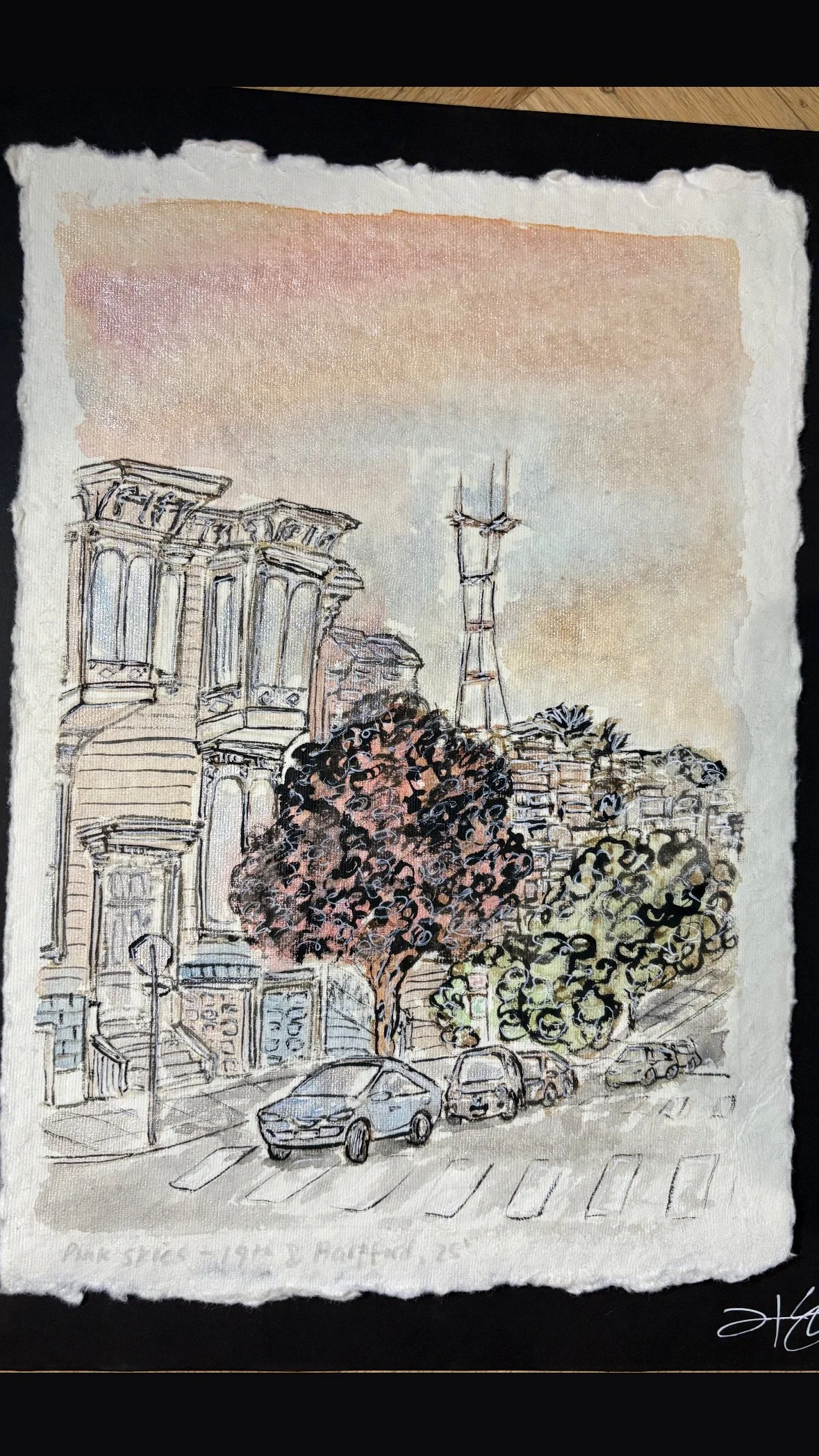Pink Skies- Hartford & 19th (watercolor/ Gouache 11x14")