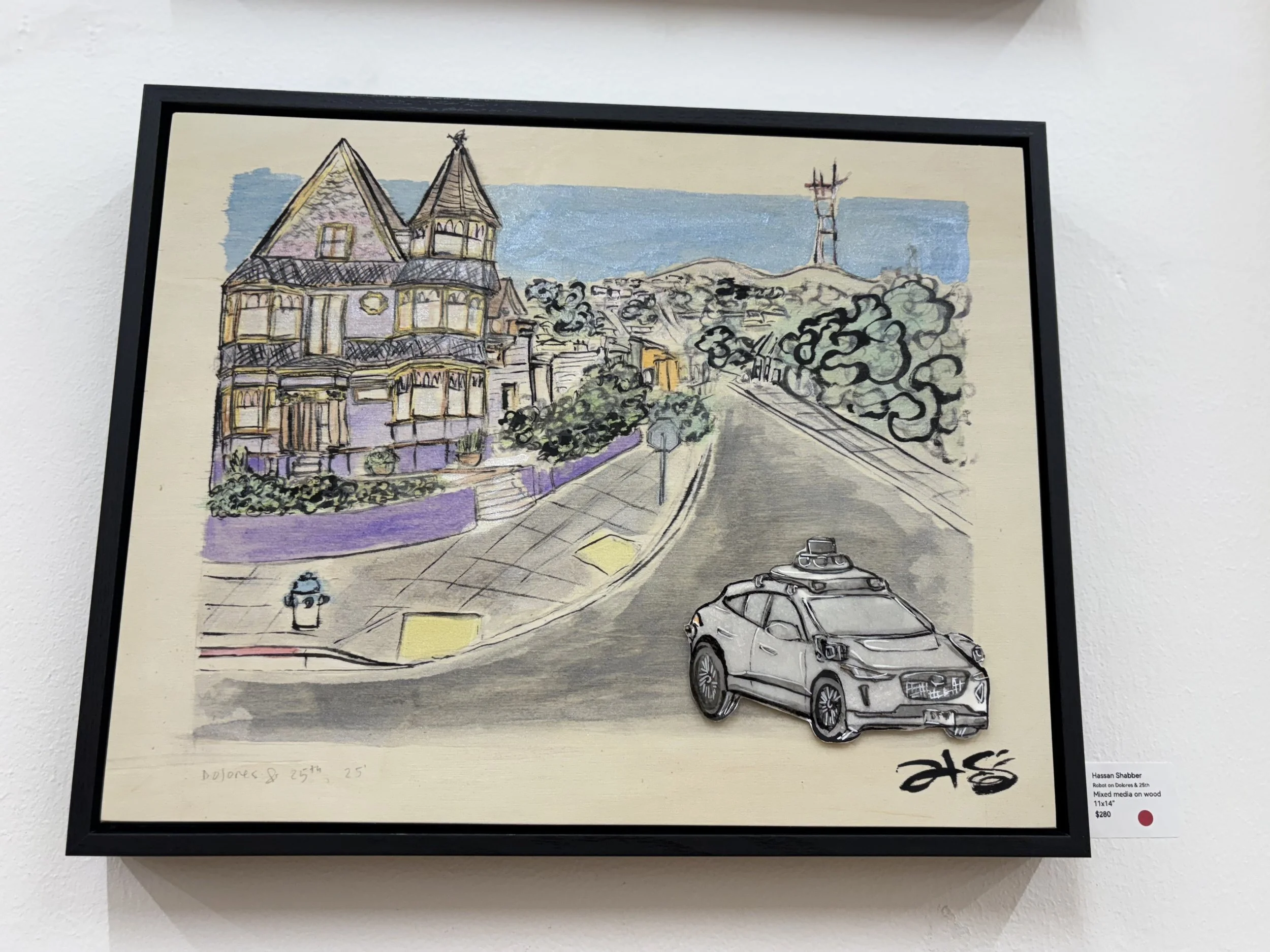 Robot on Dolores & 25th (Mixed media, 11x14")