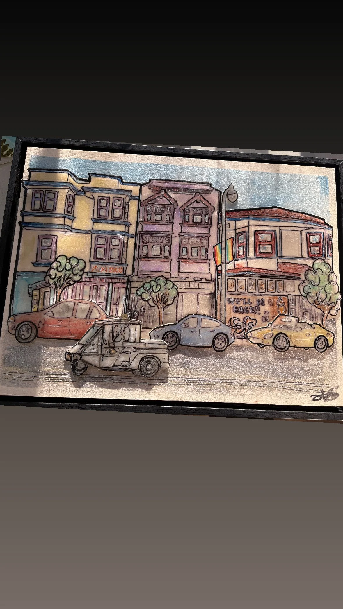 Meter maid on Castro (Mixed media, 12x16")