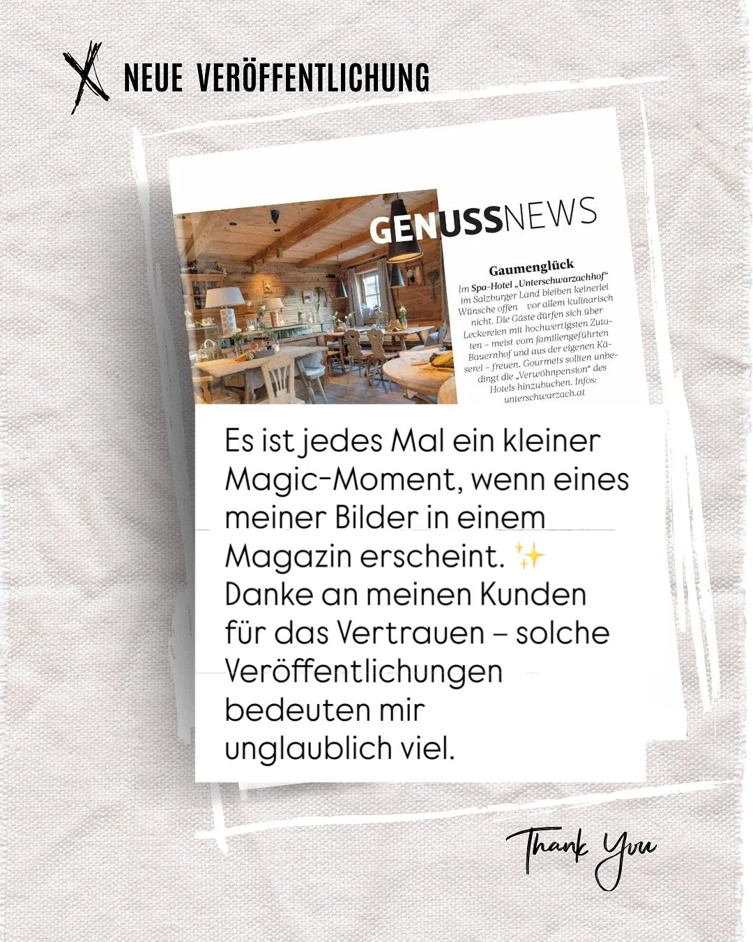 Es ist jedes Mal ein kleiner Magic-Moment, wenn eines meiner Bilder in einem Magazin erscheint. ✨
Danke an meinen Kunden f&uuml;r das Vertrauen &ndash; solche Ver&ouml;ffentlichungen bedeuten mir unglaublich viel.