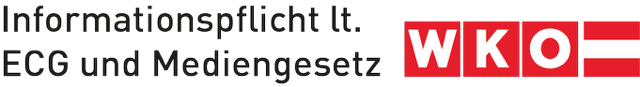 Text mit der Aussage 'Informationspflicht lt. ECG und Mediengesetz' und das WKO-Logo