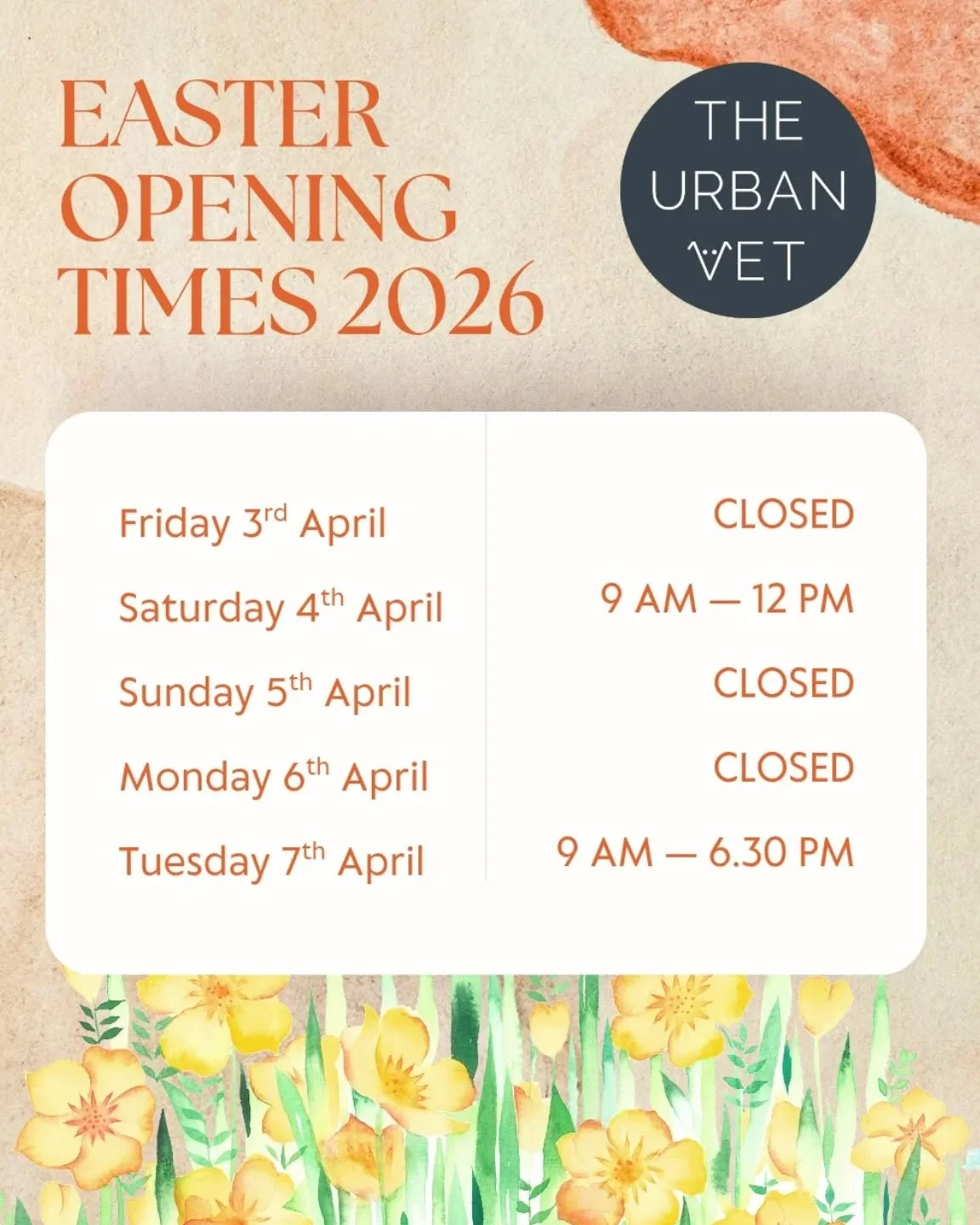 Our #easteropeninghours 2026 🍬💐🐣 we hope everyone enjoys the bank holiday weekend! If you need us, these are our opening times...

Friday 3rd April
CLOSED

Saturday 4th April
9 AM -12 PM

Sunday 5th April
CLOSED

Monday 6th A pril
CLOSED

Tuesday 