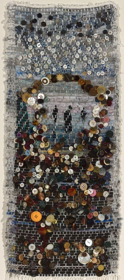  Gail Skudera,&nbsp; Aperture , 2014, Woven mixed media, 30" x 12" on stretched fabric, $1,800. 
