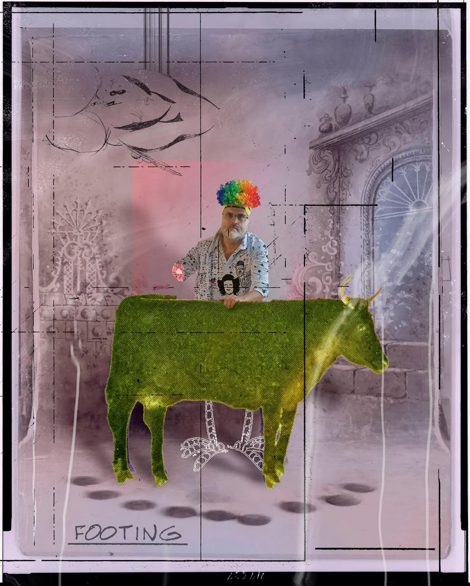 Andrew O’Brien, Self Portrait As A Clown, With A Cow Prop, 1/3, 2026, Inkjet on Moab Juniper Baryta Rag, 16 x 20 inches, $800