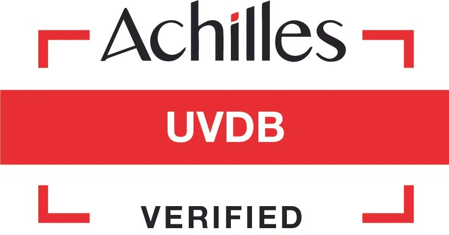 A badge with the name Achilles and the acronym UVDB, signifying verified status, with red and black text on a white background.