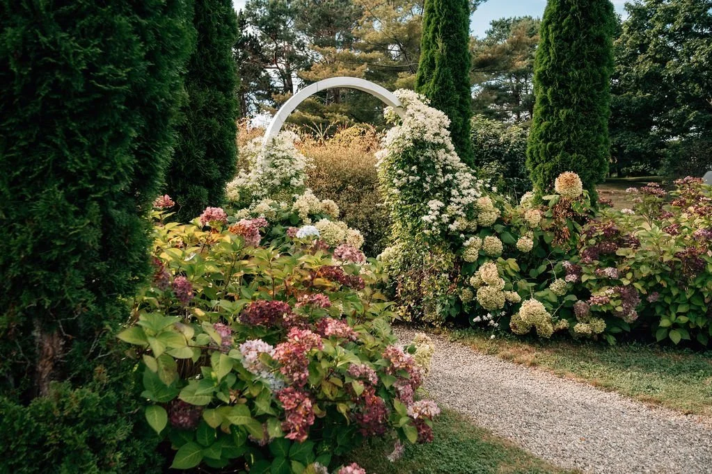 Romantic garden wedding at Live Well Farm in Harpswell, Maine with Celadon Floral.