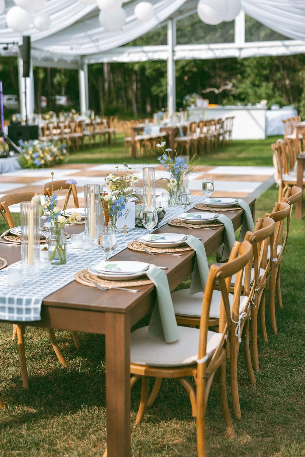 Wildflower table setting at Maine wedding