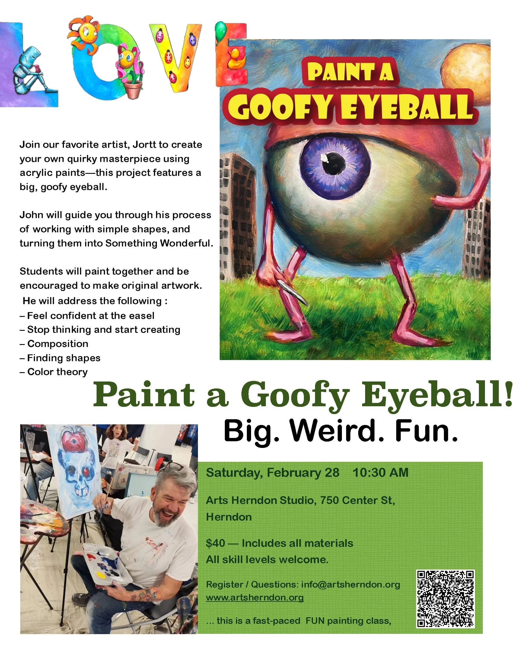Paint a Goofy Eyeball | Acrylic Painting Class @ ArtsHerndon
