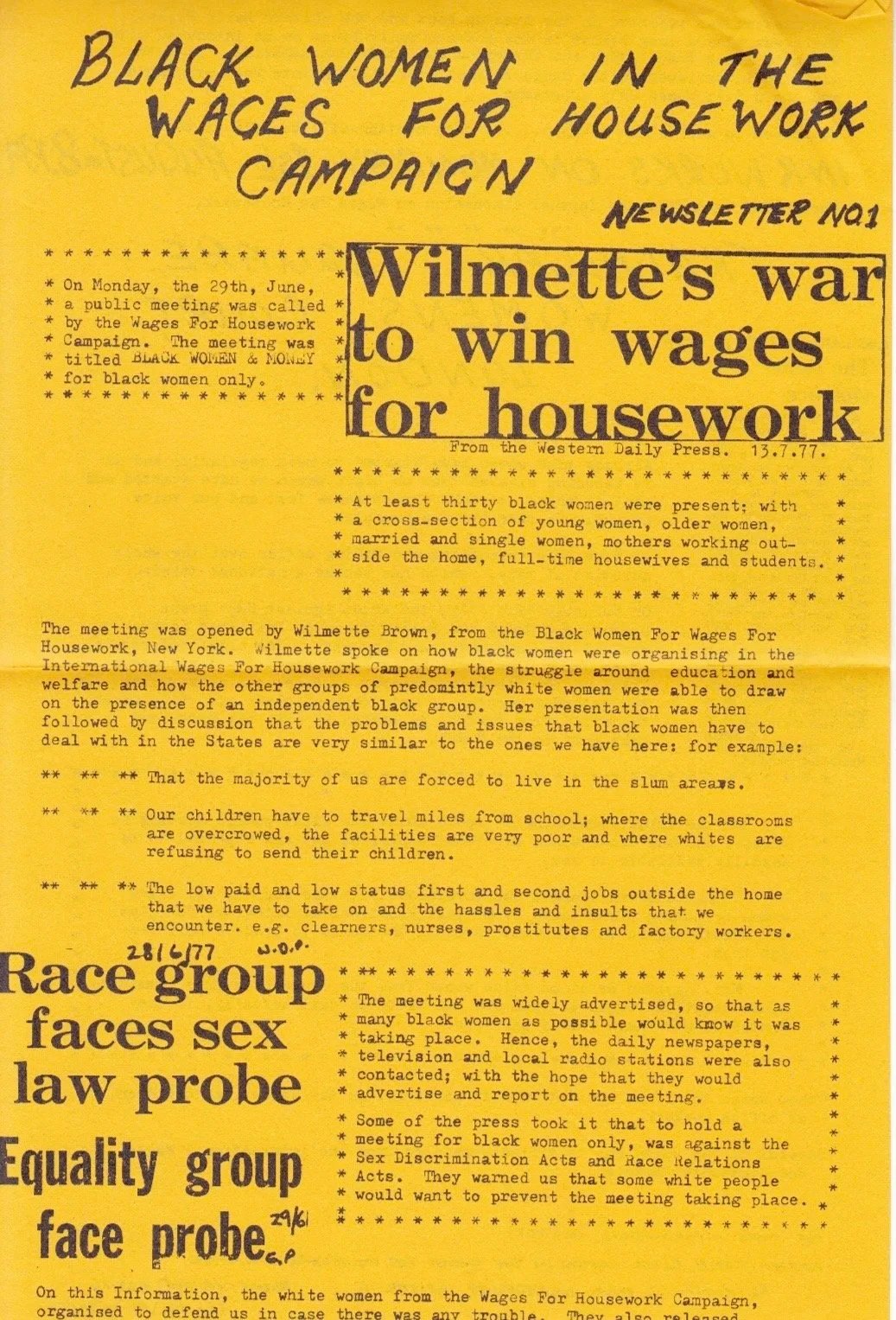 Wages Due Lesbians, Wages for Housework Committee. November 10, 1975-October 11, 1985. MS Organization Files from the Lesbian Herstory Archives ORGFIL1525. Lesbian Herstory Archives. Archives of Sexuality and Gender.