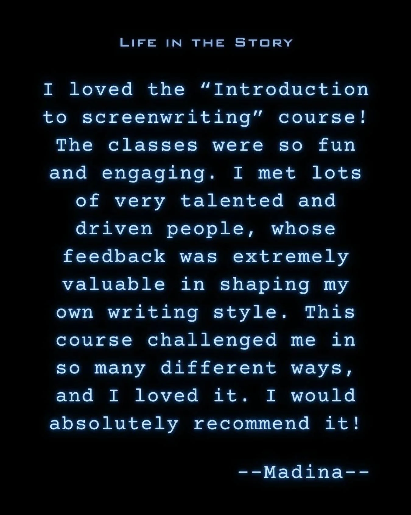 Some ❤️ from our students. Our next Introduction to Screenwriting begins on the 2nd of Feb (Mondays) from 7pm UK. Limited spots available, DM to book now!

#screenwritingcourse #screenwriter #tvwriting #scriptchat
#onlinecourse
