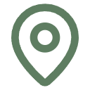 A map pin icon in black on a white background
