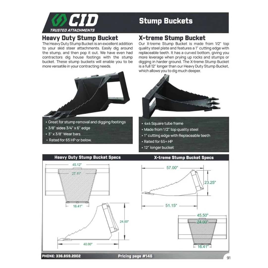 CID Heavy Duty Stump Bucket / Blue Best Equipment Sales / Richburg SC