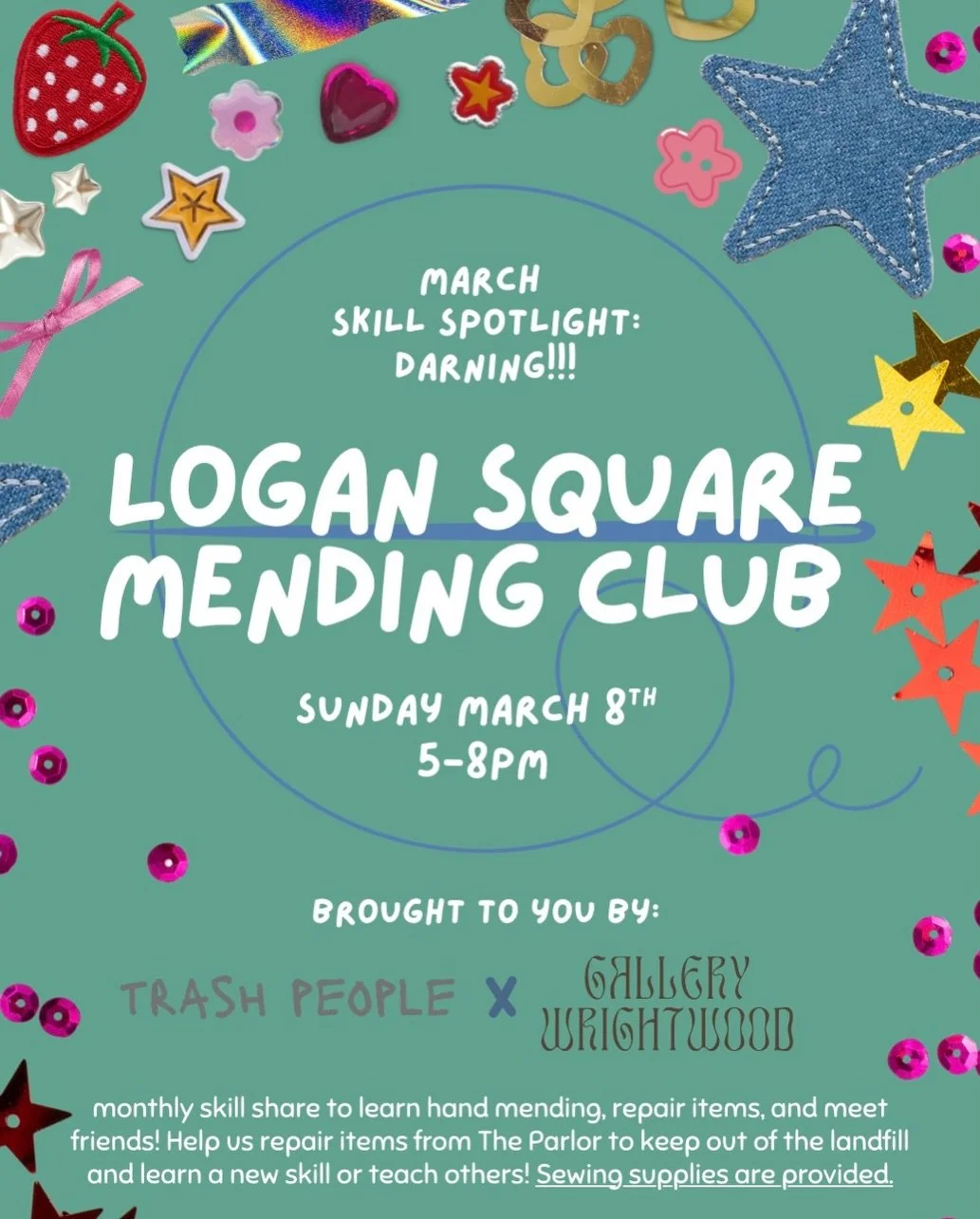 We&rsquo;ve got a few spots left for our March edition of the Mending Club!! Sign up at the 🖇️ in @gallerywrightwood bio and plan to join us, this month&rsquo;s demo is taught by Daliah of the  @chicagotextilecenter 🤩 we&rsquo;ll be learning darnin