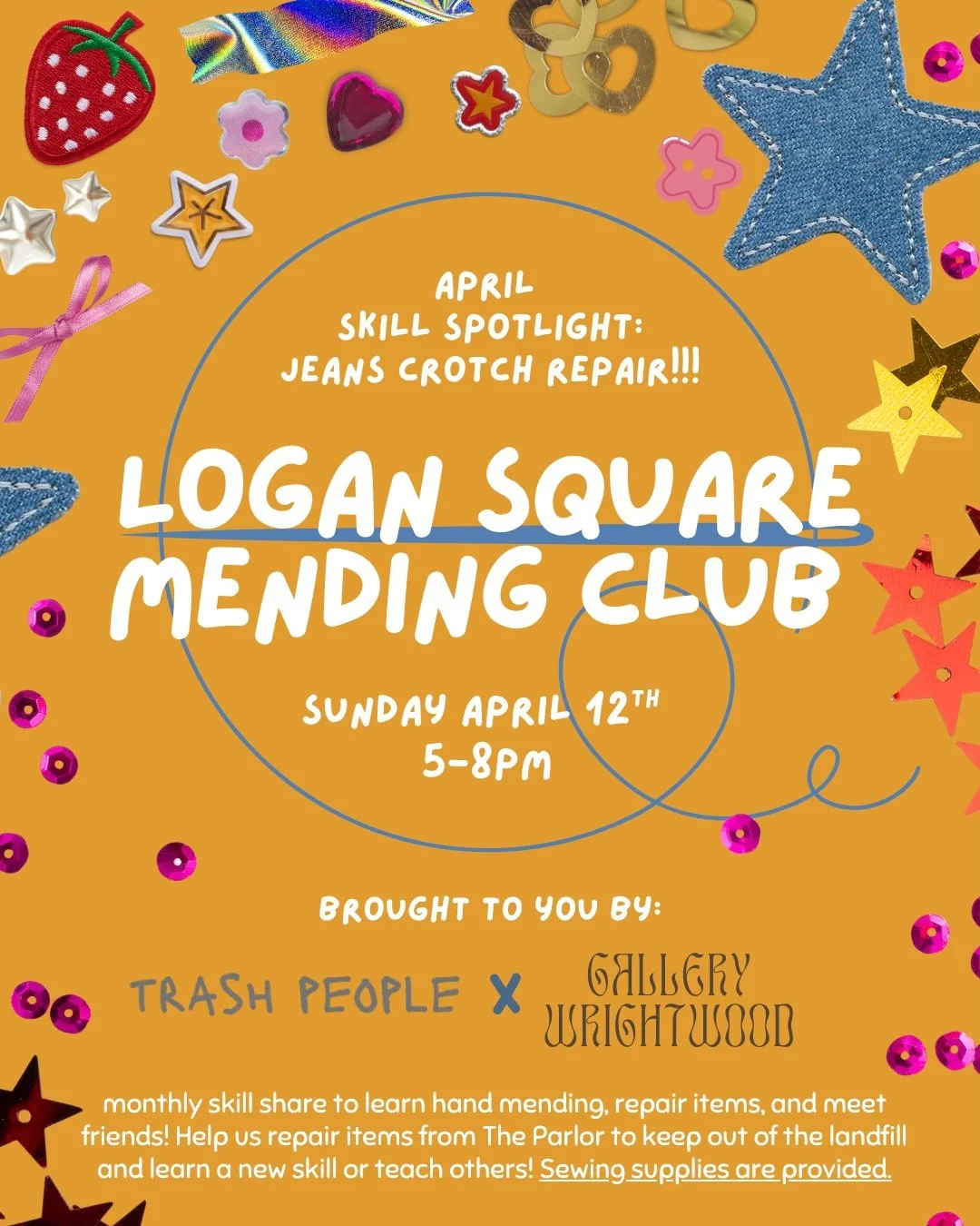 April Mending Club will be here soon! 🚀 come learn jeans repair with Matty @mattisonmerritt using a machine to strengthen the jeans material especially around the thighs/butt - BYO machine or practice on ours! Then we&rsquo;ll continue the night wit
