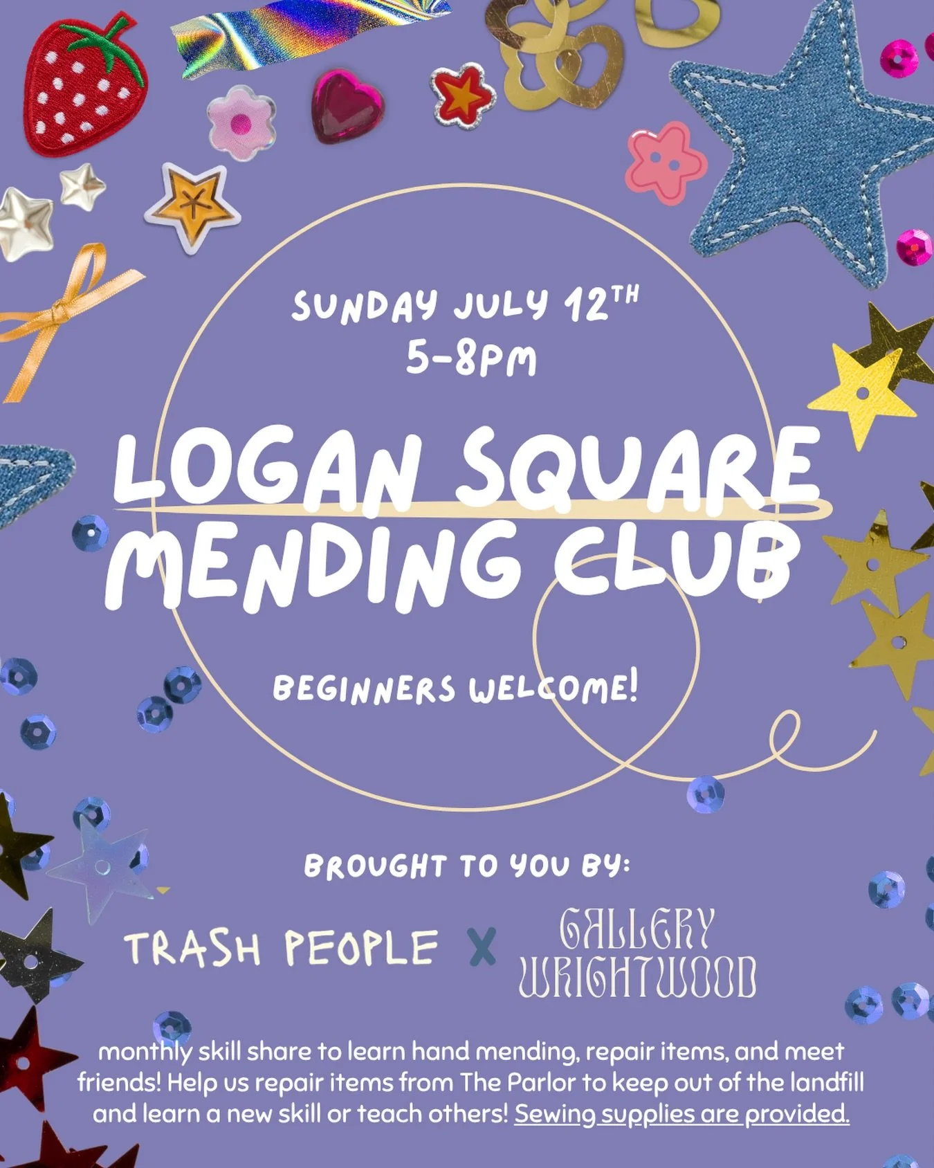 Spots open for July&rsquo;s mending club!! 🪡 beginners, experts, and everyone in between welcome! Join us in hand mending items from @theparlorchicago to keep them out of the landfill and prolong their life cycle, while you practice a tangible skill