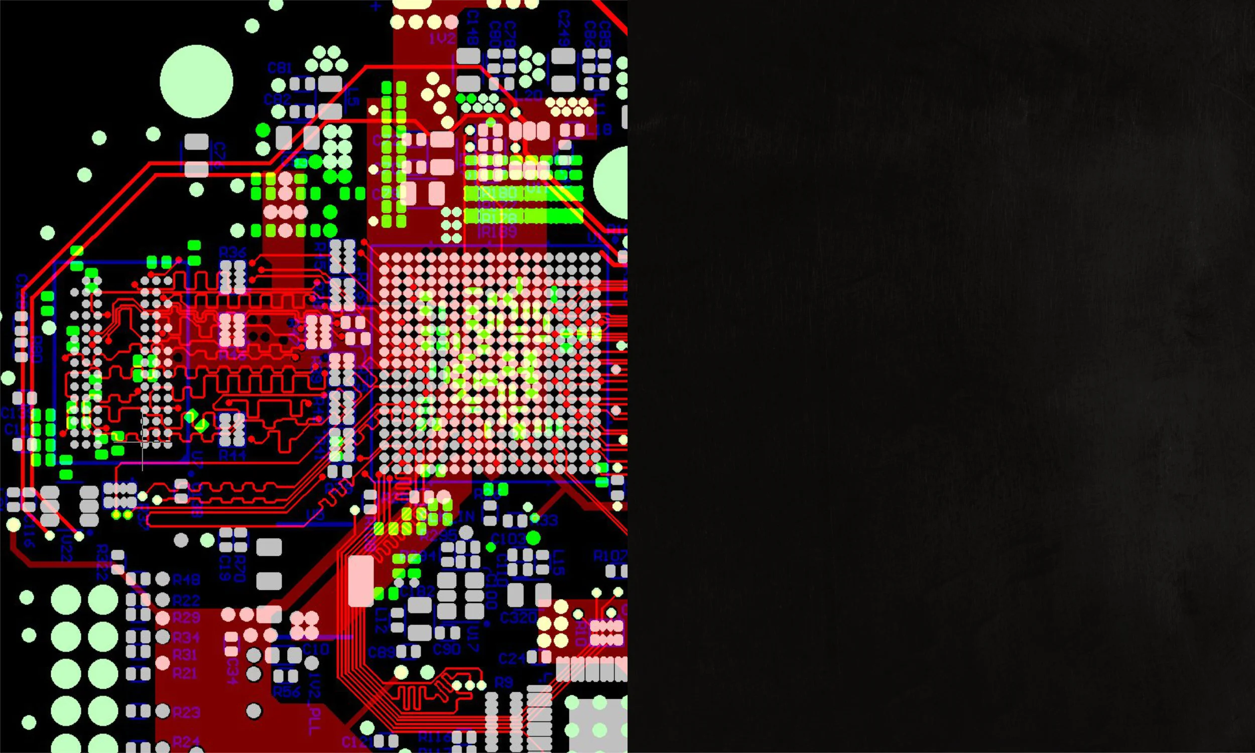  Serpentine bends in PCB traces at the center left of the image to the left are where we modified a board so signals met both the impedance and time-of-flight constraints of an older generation of computer memory that is radiation-hardened. 