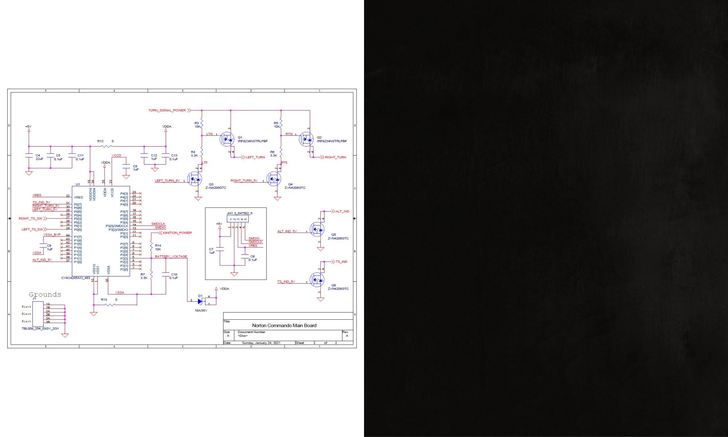 A microprocessor times the flashing of the turn indicators and measures battery voltage to determine if it’s time to turn on the charging circuit warning light.