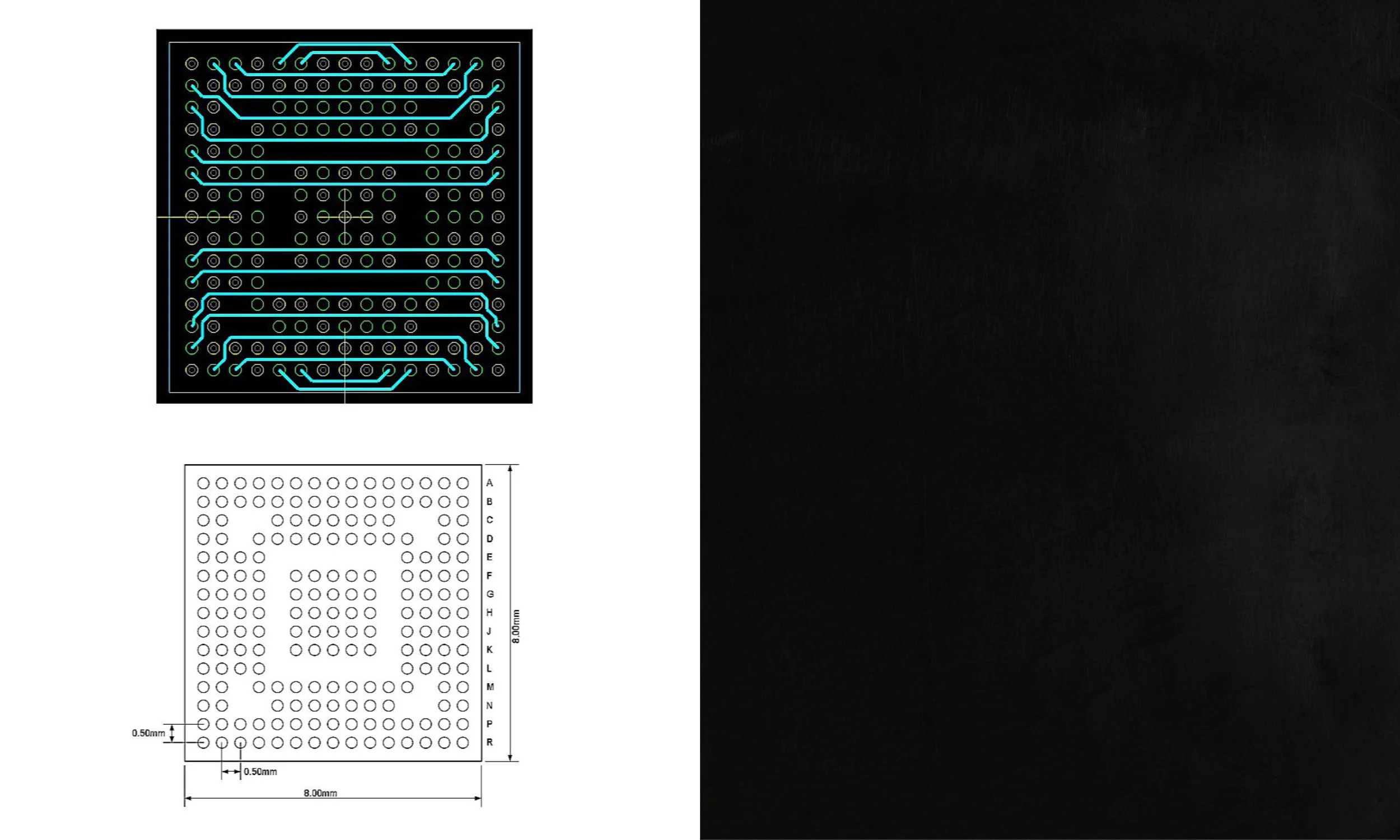 This is an example of a uBGA chip where the footprint on the actual PCB had rows numbered 1-15 when they should have been numbered 15-1.