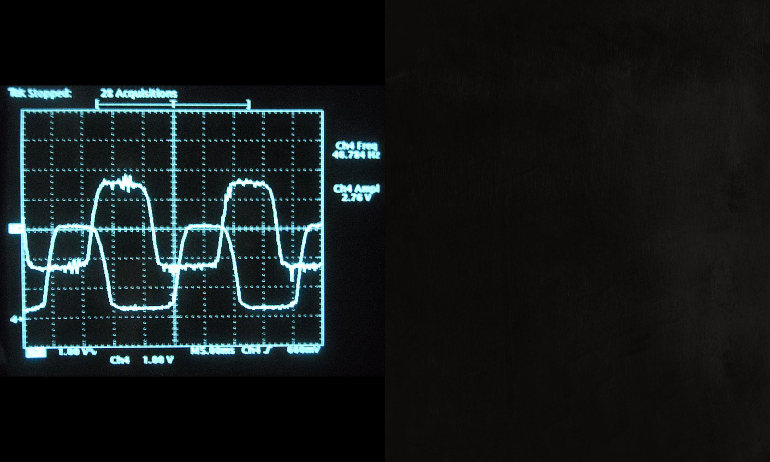  At left is an example of the two pulse trains (in phase and quadrature) that show how far the weight stack moves and in what direction, as seen on an oscilloscope screen. 