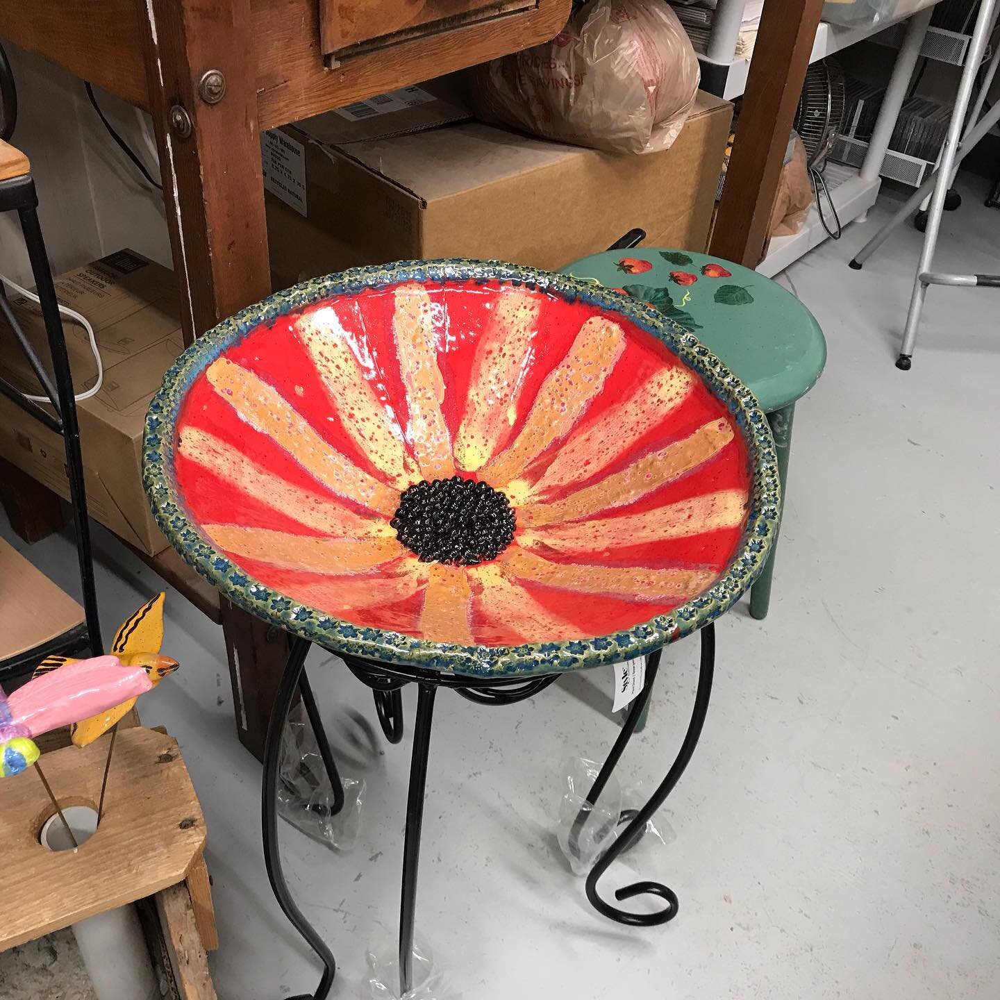 The colors on this bird bath turned out great, but the glaze acted weird so looks like it will stay with us.